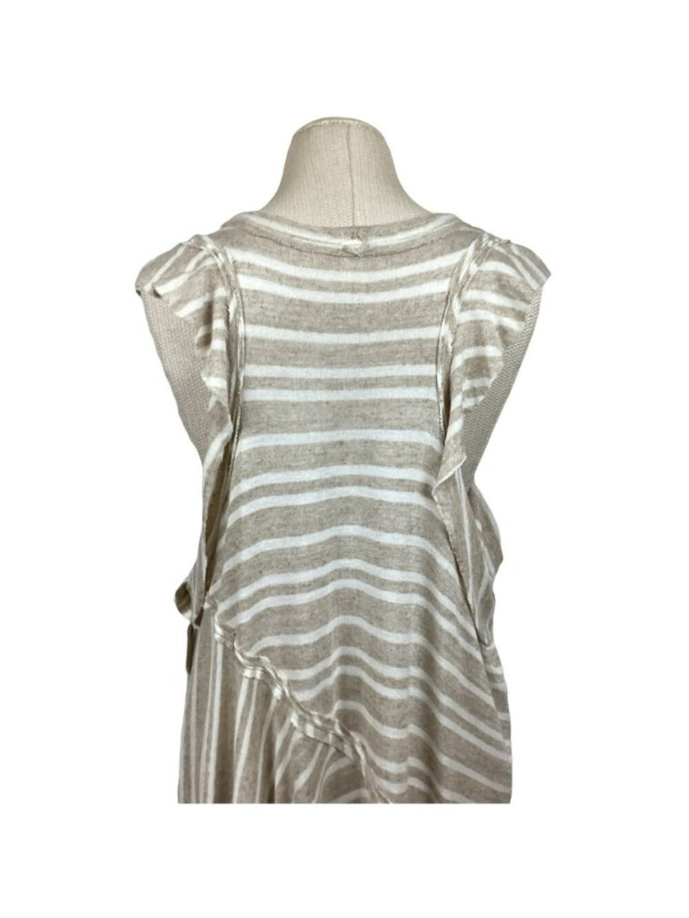 Free People Striped Linen-Blend Lightweight Sweater Top Size M Tan/Brown NEW - Picture 8 of 15
